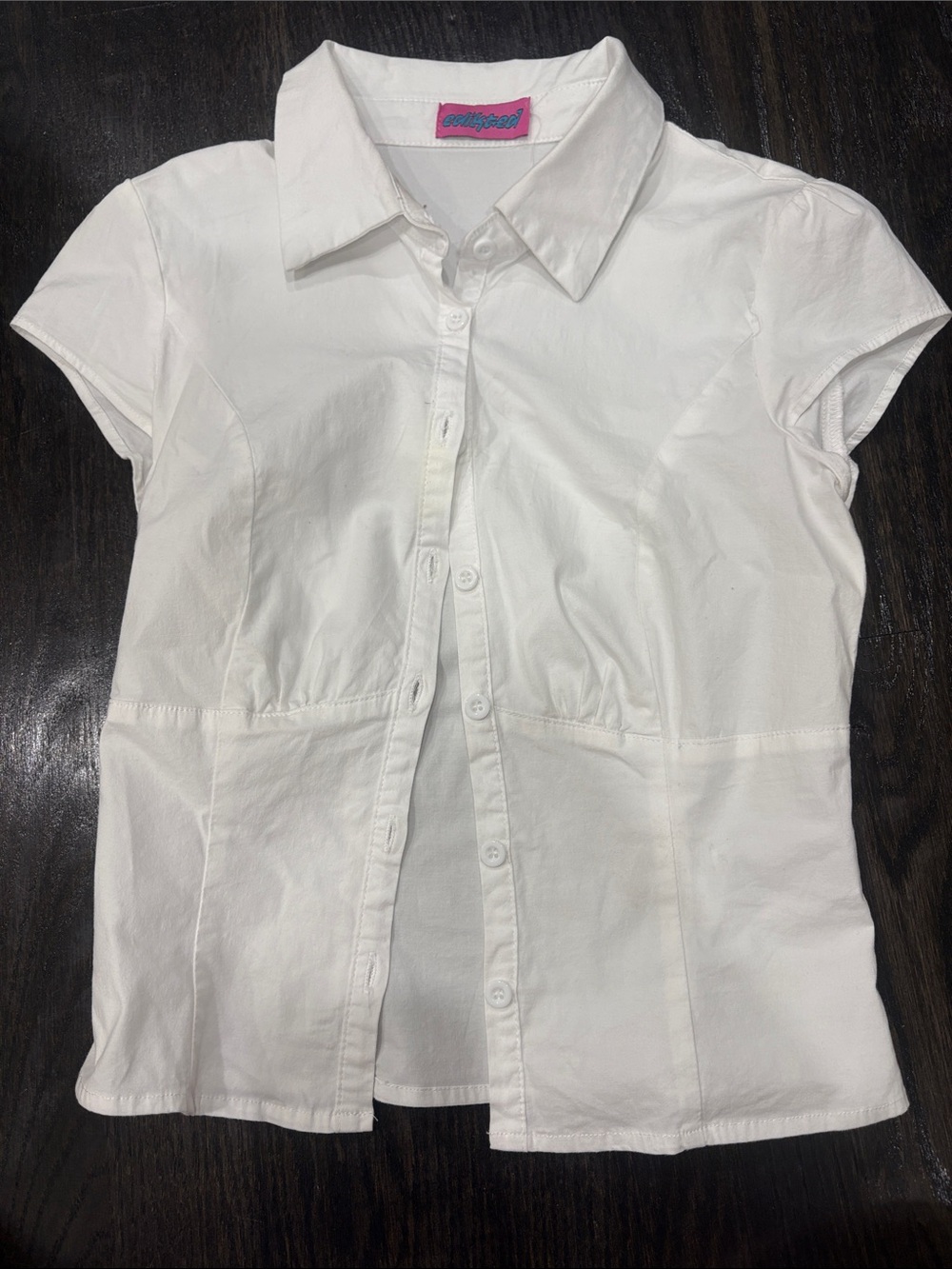 Edikted White Short-Sleeve Button-Front Women's Blouse